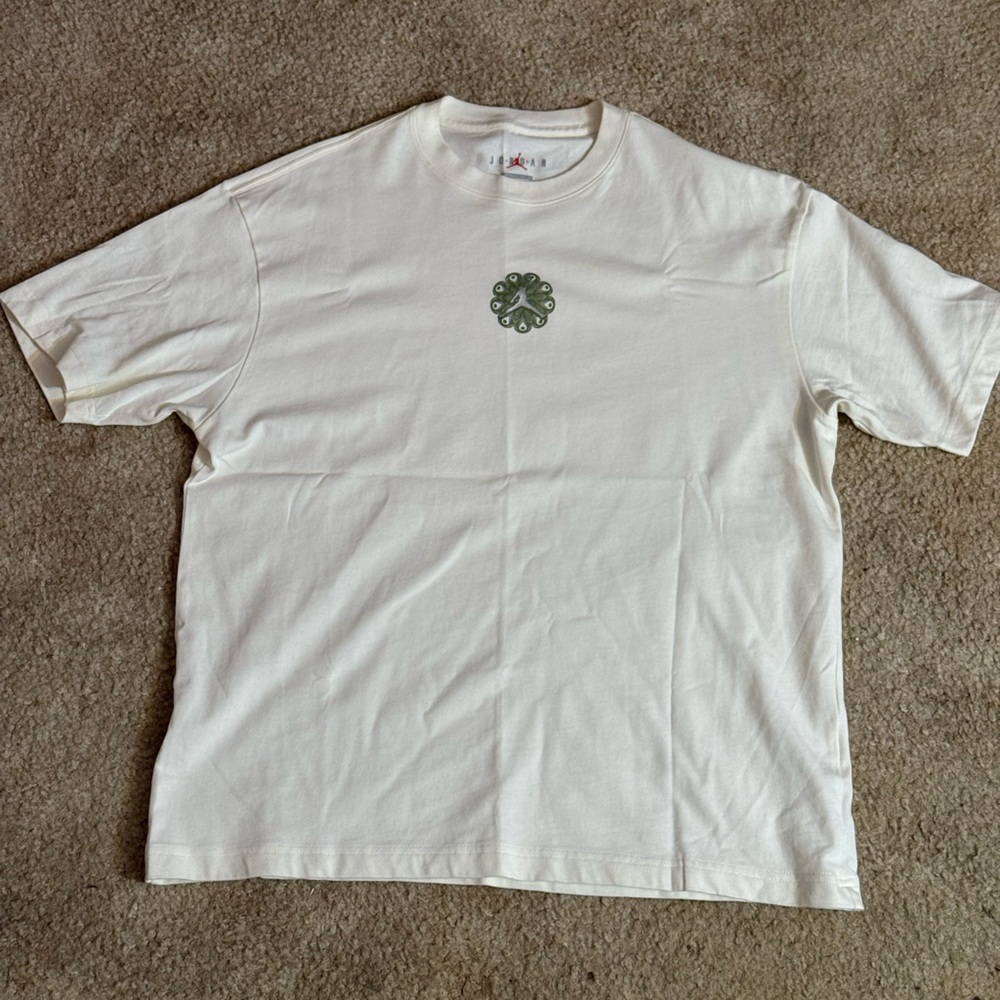 Jordan Cream Tee with Green and Gray Logo